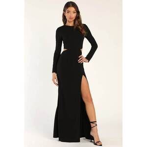 Lulus Going For The Wow Black Long Sleeve Cutout Maxi Dress - Size M. NWT!
